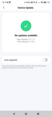 Device update screen showing no updates available.