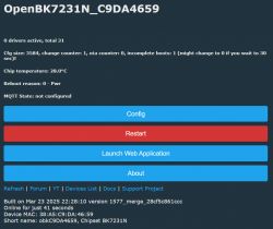 Screenshot of the OpenBK7231N user interface with configuration options and device information.