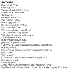 Specyfikacja kamery cyfrowej Wersja C do mikroskopu.