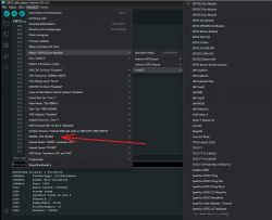 Screenshot of Arduino IDE 2.3.2 with expanded configuration menu for ESP32 highlighting PSRAM setting.