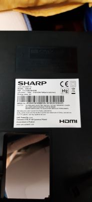 Sharp 32BCE TV Label Label of a Sharp TV with model information and technical specifications.