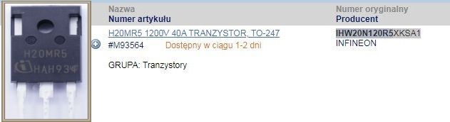 Indukcja Aobosi AL20K66 (jednopalnikowa) - spalony tranzystor IGBT H20PR5 i mostek