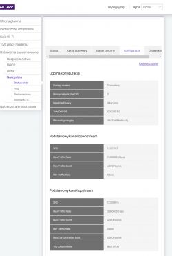 Zrzut ekranu konfiguracji routera ConnectBox UPC/Play w zakładce Status sieci.