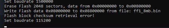 Screenshot with error messages related to Flash memory writing.