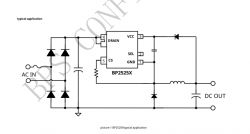 BP2525X Power Supply Typical Application Schematic Typical application schematic of BP2525X showing AC input and DC output connections.