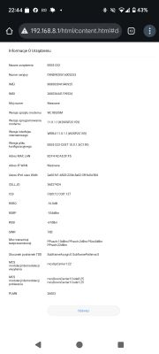 Ekran ustawień modemu Huawei B535-232 z parametrami połączenia sieci 4G