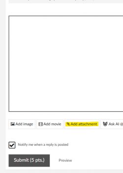 Screenshot of an interface with the Add attachment option highlighted in yellow, allowing file attachment.