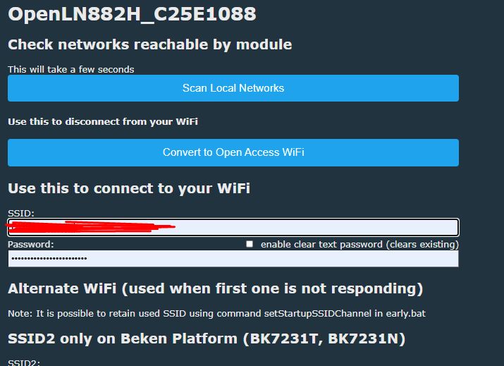 WiFi Configuration for OpenLN882H Screenshot of WiFi setup interface for OpenLN882H