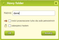Błąd tworzenia nowego folderu na stronie https://chomikuj.pl/