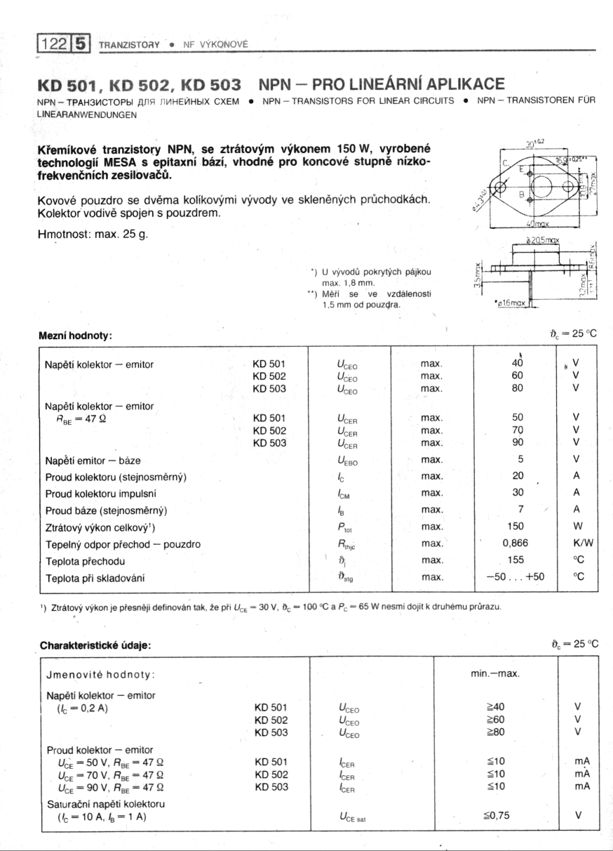 2 Transistor Di Potenza NPN Di Tesla Tipo KD503, 80 V/20 A/150 W - Foto 2