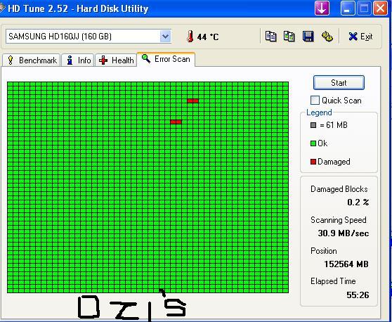 Samsung HD160JJ 160GB SATA – narastająca liczba bad sektorów, dysk na gwarancji