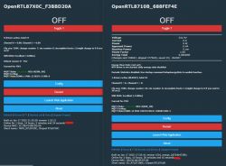 Screenshot of two control panels for OpenRTL devices showing their status and configuration.