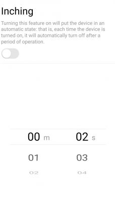 Screenshot showing the Inching feature settings, allowing automatic device shutdown.