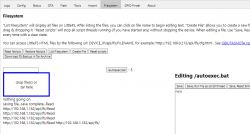 Screenshot of the LittleFS file management panel with options to edit the /autoexec.bat file.