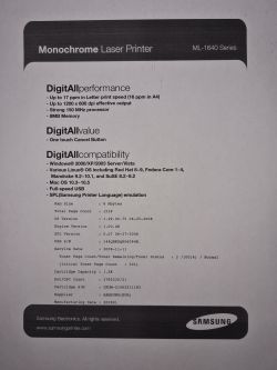 Samsung ML-1640 - Stała żółta dioda, brak druku mimo nowego tonera
