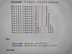 Kod w BASCOM AVR przypisujący wartości tablicy ws2812data i wywołujący procedury