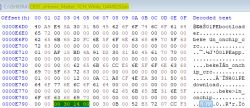 Screenshot displayed from Ghidra, showing the binary file content with offsets and decoded text.
