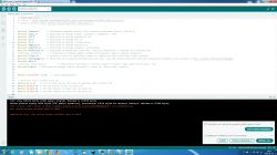Screenshot of Arduino IDE showing code and compilation error.