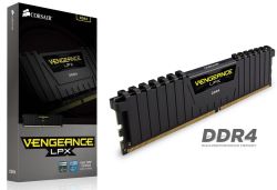 Pamięć RAM Corsair Vengeance LPX DDR4 z opakowaniem, na białym tle