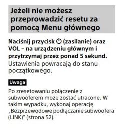 Soundbar HT-CT800 - Subwoofer przestał się łączyć / brak basu