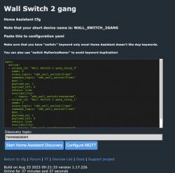 Configuration interface for Wall Switch 2 gang with MQTT settings.