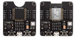 Close-up of two electronic modules with labeled pins.
