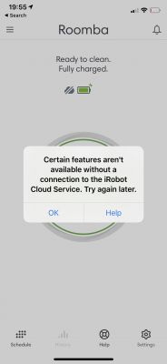Roomba 980 - rozłączanie po 3-4 minutach, pomimo połączenia z WiFi. Co robić?