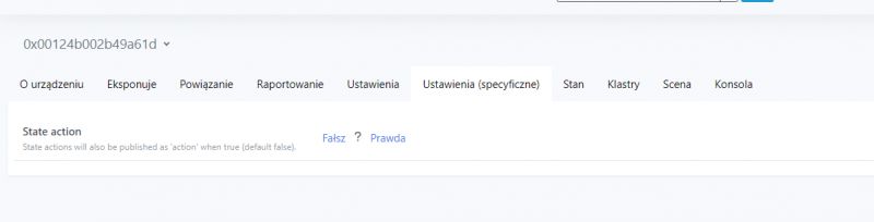 Zrzut ekranu ustawień specyficznych urządzenia Zigbee, pokazujący opcję 