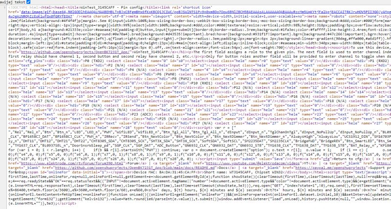 HTML Code of IoT Configuration Page Screenshot of the HTML code for an IoT device configuration page created with C code.