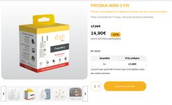 Konyks Priska Mini 3 FR Smart Plug Box of the Konyks Priska Mini 3 FR smart Wi-Fi plug with promotional price displayed.