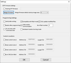 Firmware Programming Settings Window Screenshot of software settings window for firmware programming.