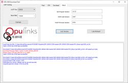 Screenshot of OPL1000 Download Tool with settings and a log.