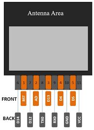 RFID module with labeled front and back connection pins