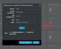Adding a GPIO Device in Domoticz Configuration for adding a GPIO device in Domoticz.