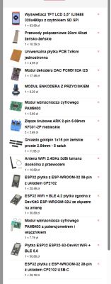 List of electronic components with ESP32 boards, LCD display, and accessories