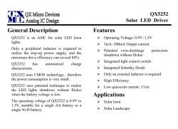 Strona dokumentacji technicznej układu QX5252 dla lamp solarnych.