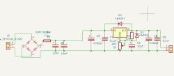 Schemat stabilizatora LM350/LM338 z mostkiem, bezpiecznikiem, kondensatorami i diodami 1N4007