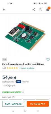 Zrzut ekranu karty diagnostycznej POST PCI ISA 4-bitowej w sklepie internetowym.