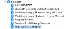 Zrzut ekranu menedżera urządzeń z wyświetlonymi urządzeniami Bluetooth.