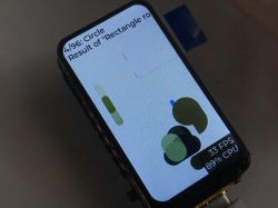Wyświetlacz ESP32‑C6‑LCD‑1.47 prezentujący test renderowania kształtów z użyciem biblioteki LVGL
