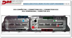 BOSCH EDC17C53 ECU connectors with labeled pins: GPT1, GPT0, ground, +12V power, CAN H, and CAN L lines.