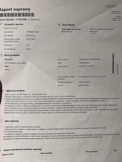 Raport naprawy laptopa Acer z MediaExpert.