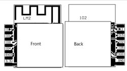 WiFi Module LM2 Diagram Diagram of WiFi module LM2, front and back.