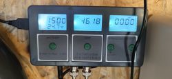 Display of a PH-W218 water quality tester with three screens.