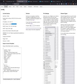 Screenshot showing the configuration page of a Della Mini Split device in a browser, with pin settings and device details visible.