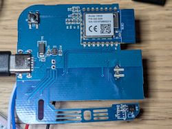 Electronic module with CB3S chip on blue PCB with USB-C connector