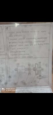 Zdjęcie instrukcji i schematu mechanizmu napędu bębna przewijarki.