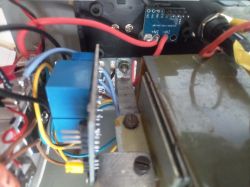 View of rectifier interior with relay, transformer, and INA226 module