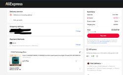 Zrzut ekranu z koszyka AliExpress z procesorem Intel i7-3632QM za 113,67 zł