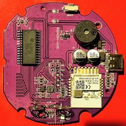 PCB with Bluetooth Module and USB-C Connector Purple PCB with electronic components, including a Bluetooth module, integrated circuit, and USB-C connector.
